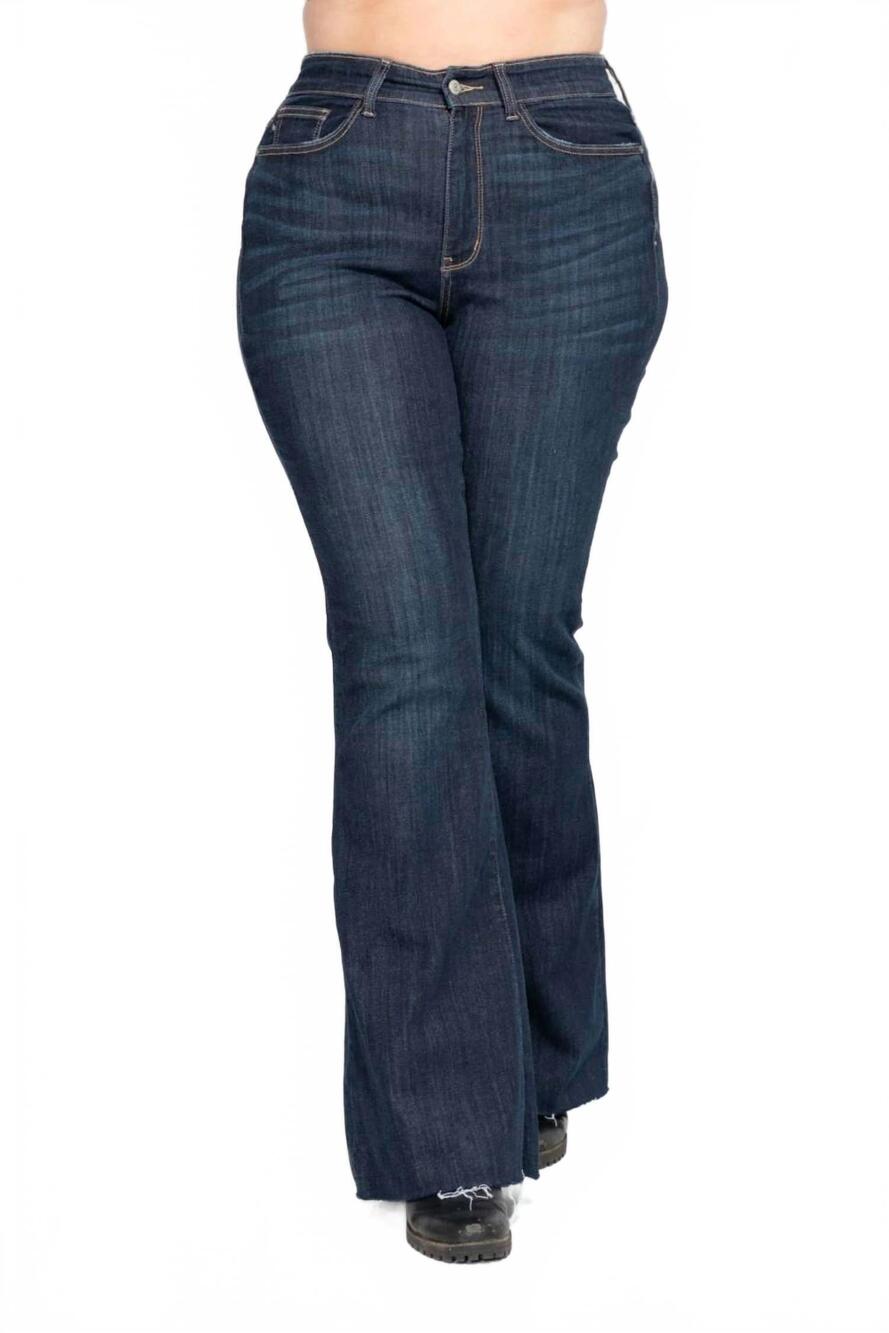 NEW JUDY BLUE high waist raw hem flare jeans - plus in dark blue